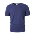 Maglietta uomo collo tondo manica corta tinta unita, top sportivo casual, comodo. - Blu navy