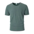 T-shirt uomo casual monocolore girocollo manica corta verde scuro top base - Verde Scuro