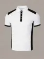 Vue détaillée du polo pour homme à manches courtes avec design contrasté et col classique. - S / Blanc