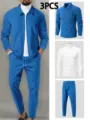 Ensemble 3 pièces pour homme veste gaufre avec pullover et pantalon pour automne. - S / Ensemble / Bleu saphir