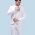 Slim fit white suit detail, elegant three piece blazer, vest and trousers for formal wear. - M / Set / White