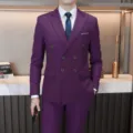 Men's purple double-breasted suit detail, premium fabric texture and modern slim fit for business. - EU Size XXS / Purple