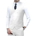 Men's Stylish Double Breasted Suit Vest Slim Fit Formal Wedding Waistcoat Front View - US Size M / Tops / White