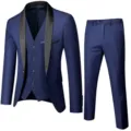 Costume d'affaires slim pour homme bleu foncé 3 pièces avec col châle noir pour mariage. - Bleu marine