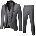 Costume Homme 3 Pièces Coupe Slim Affaires Mariage Mari Tuxedo Veste Gilet Pantalon - Gris foncé