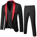 Costume slim 3 pieces pour homme smoking de mariage noir avec veste gilet et pantalon - Noir Rouge