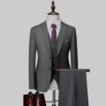 Ανδρικό σκούρο γκρι 3-τεμαχίων slim fit κοστούμι επαγγελματικό επίσημο σετ μόδας. - σκούρο γκρι