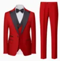 Men's 3-Piece Tuxedo Suit Red Blazer Black Shawl Lapel Wedding Party Prom Outfit - US Size M / Set / Red