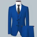 Men's royal blue 3-piece suit detail, jacket, vest and trousers for formal wedding business. - Sapphire Blue