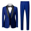 Men Royal Blue 3-Piece Suit Tuxedo Shawl Lapel Wedding Business Party Blazer Vest Pants - Blue