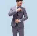Heren grijs driedelig pak slim fit zakelijk huwelijk tuxedo blazer gilet broek online - Lichtgrijs