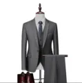 Men's grey 3-piece business suit set, single button blazer vest trousers for wedding formal. - US Size M / Top And Bottom / Dark Gray