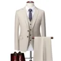 Stijlvol heren pak driedelig set zakelijk huwelijk blazer vest en broek klassieke mode. - US Maat XXXL / Set / Beige