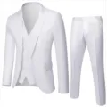 Men's White Three Piece Suit Set Slim Fit Formal Wedding Groom Tuxedo Business Casual - US/EU Size M / Set / White