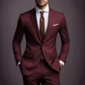 Burgundy Men's Slim Fit One Button Suit Set, Variant Color Burgundy Size Plus Business Formal - US Size M / Top And Bottom / Burgundy