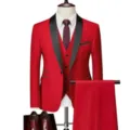 Men slim red three-piece suit business wedding groom tuxedo jacket vest and trousers - US Size M / Set / Red