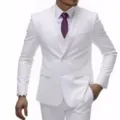 Men's white three-piece suit set professional business wedding groom tuxedo blazer vest trousers - M / Top And Bottom (ABC2901-3PCS) / White
