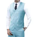 Heren Lichtblauw Dubbelknoops Kostuumvest Slim Fit Business Casual Mode Stijl Variant - Lichtblauw