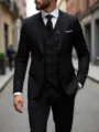 Men's Black Double-Breasted Three-Piece Suit Slim Fit Business Wedding Tuxedo Outfit - US Size XXS / Black