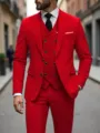 Men's red three-piece suit slim fit business formal wedding blazer vest trousers. - US Size M / Set / Red