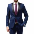 Men's Slim Fit Shawl Lapel Two Piece Suit Wedding Groom Tuxedo Blazer Trousers - Navy Blue