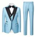 Light blue men's three-piece suit groom wedding party suit business blazer and pants - Sky Blue