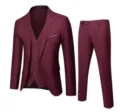 Men's 3-piece burgundy suit set including blazer vest and trousers for business wedding. - US/EU Size M / Set / Burgundy