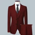 Men's burgundy 3-piece suit set, classic business wedding groom tuxedo jacket vest pants. - M / Top And Bottom (ABC2901-3PCS) / Burgundy