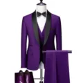 Men's purple three-piece slim fit business wedding tuxedo suit set with shoes variant - Purple
