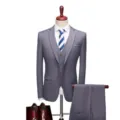 Ανδρικό Κοστούμι Slim Fit 3 Τεμαχίων Γκρι Επαγγελματικό Γάμου Γαμπρός Μπουφάν Γιλέκο Παντελόνι - Ανοιχτό γκρι