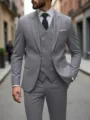 Men grey 3 piece suit slim fit double breasted blazer vest trousers wedding groom outfit - US Size XXS / Light Gray
