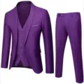 Men's Purple 3-Piece Suit Slim Fit Wedding Groom Business Casual Blazer Vest Pants Set - US/EU Size M / Set / Purple