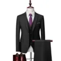 Ανδρικό στενό κοστούμι τριών τεμαχίων business casual γαμπρός μαύρη παραλλαγή προϊόν. - Μαύρο