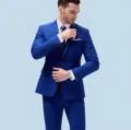 Heren koningsblauwe slim fit pak set voor trouwfeest zakelijk vrije tijd formele kleding. - Saffierblauw