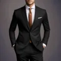 Eleganter schwarzer Herren Slim-Fit EinKnopf Anzug Variante mit stilvoller Krawatte - US Größe M / Oberteil und Hose / Schwarz