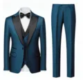 Men's 3-Piece Tuxedo Suit Teal Slim Fit Blazer Vest Trousers Wedding Party Prom Formal Wear - Lake Blue