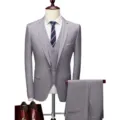 Men's Elegant Light Grey Three Piece Suit Set Business Jacket Vest and Pants Variant - Light Gray