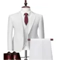 Men white three piece business suit set groom wedding formal blazer vest and trousers - US Size M / Top And Bottom / White