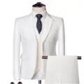 Homme coupe cintre blanc ensemble costume 3 pieces affaires mariage blazer gilet pantalon - Taille US/UE M / Haut Et Bas / Blanc