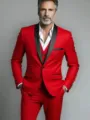 Men's 3-Piece Red Tuxedo Suit Slim Fit Business Wedding Groom Formal Wear Jacket Vest Pants - US Size M / Set / Red