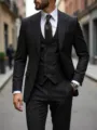 Men's slim fit 3-piece business suit set formal wedding groom blazer vest trousers black - Black