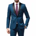 Blue men's suit two-piece set with shawl lapel, slim fit groom wedding tuxedo formal wear. - Lake Blue