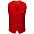 Red men's slim fit suit vest waistcoat with V-neck, four buttons and stylish chest pocket detail. - US Size M / Red