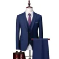 Costume homme 3 pieces business slim fit blazer gilet et pantalon pour ceremonie mariage - Taille US/UE M / Haut Et Bas / Bleu Marine