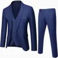 Men's 3-Piece Slim Fit Suit Business Wedding Groom Blazer Vest Trousers Navy Blue - Navy Blue