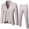 Men's 3-Piece Suit Slim Fit Wedding Groom Business Casual Blazer Vest Pants Set - Apricot