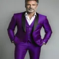 Men's Purple Three-Piece Suit Slim Fit Formal Tuxedo with Black Shawl Lapel for Wedding Business - Purple