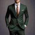 Herren Slim Fit Dunkelgrün Anzug Zweiteiler Ein Knopf Business Hochzeit Bräutigam Outfit - US Größe M / Oberteil und Hose / Armeegrün