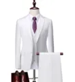 Heren wit driedelig pak zakelijke huwelijk formele blazer vest broek set voor herenmode. - US Maat S / Set / Wit
