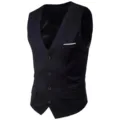 Vue détaillée de gilet de costume d'affaires slim pour homme, élégant design formel noir. - Noir